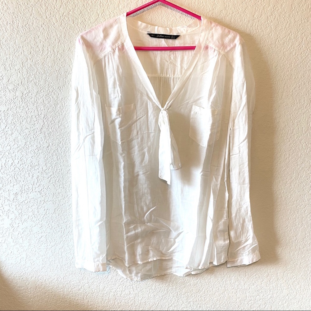 ZARA Trafaluc White Thin Linen Tie Top